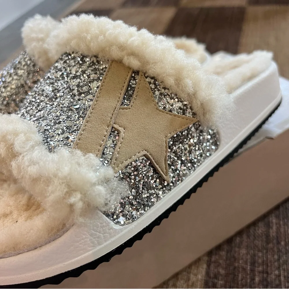 Golden goose Poolstar Genuine Shearling & Glitter Slide Sandal - Picture 3 of 12